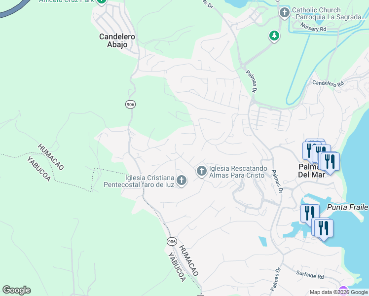 map of restaurants, bars, coffee shops, grocery stores, and more near in Palmas del Mar
