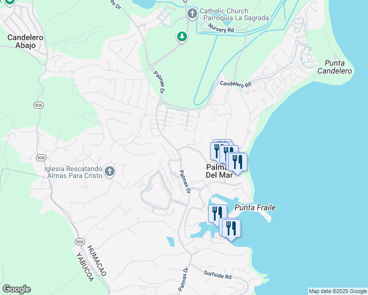 map of restaurants, bars, coffee shops, grocery stores, and more near in Candelero Abajo