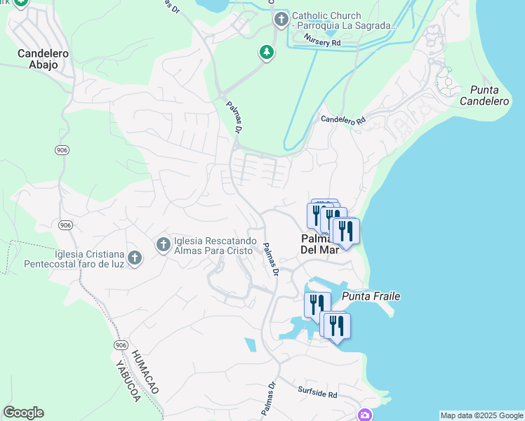 map of restaurants, bars, coffee shops, grocery stores, and more near in Palmas del Mar