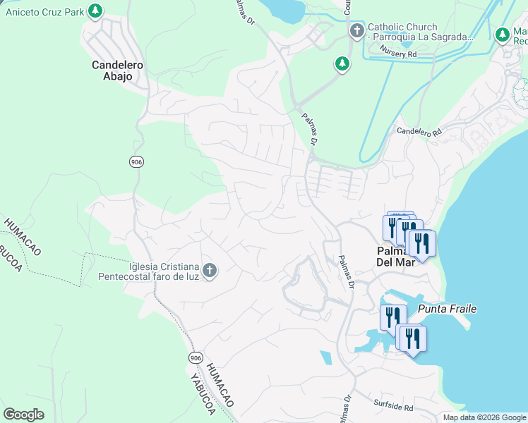 map of restaurants, bars, coffee shops, grocery stores, and more near Twilight Street in Humacao