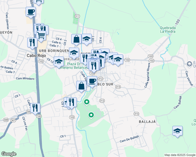 map of restaurants, bars, coffee shops, grocery stores, and more near 42-68 Calle Mariano Quiñones in Cabo Rojo
