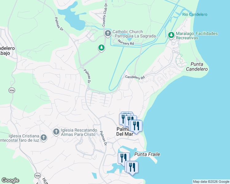 map of restaurants, bars, coffee shops, grocery stores, and more near Montesol Dr in Humacao