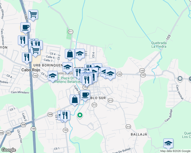 map of restaurants, bars, coffee shops, grocery stores, and more near Calle Dr Nuevo Carbonell in Cabo Rojo