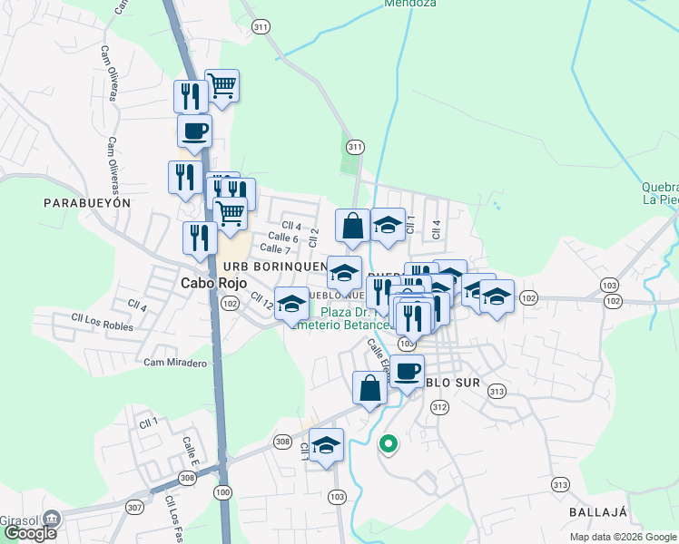map of restaurants, bars, coffee shops, grocery stores, and more near in Cabo Rojo