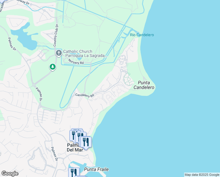 map of restaurants, bars, coffee shops, grocery stores, and more near 170 Candelero Drive in Humacao