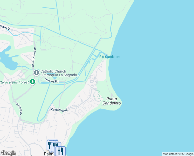 map of restaurants, bars, coffee shops, grocery stores, and more near Candelero Road in Humacao