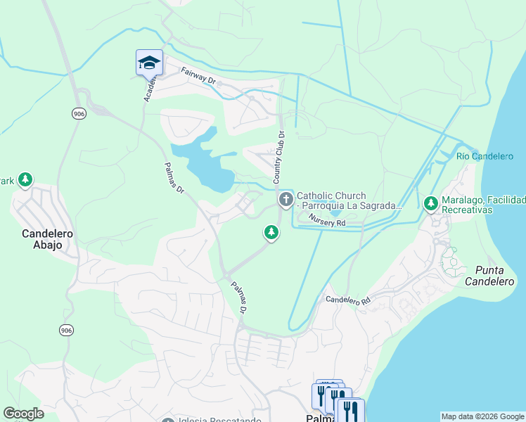 map of restaurants, bars, coffee shops, grocery stores, and more near Los Lagos Drive in Humacao