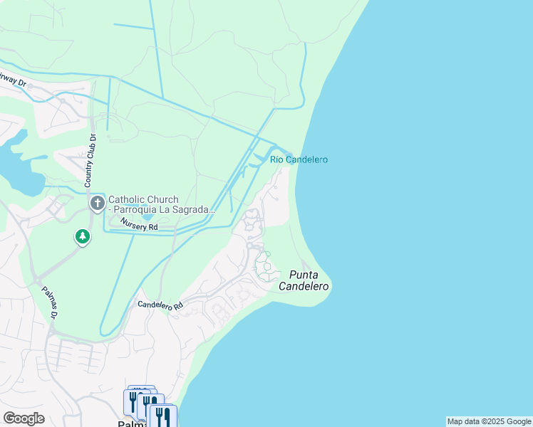 map of restaurants, bars, coffee shops, grocery stores, and more near Candelero Road in Humacao