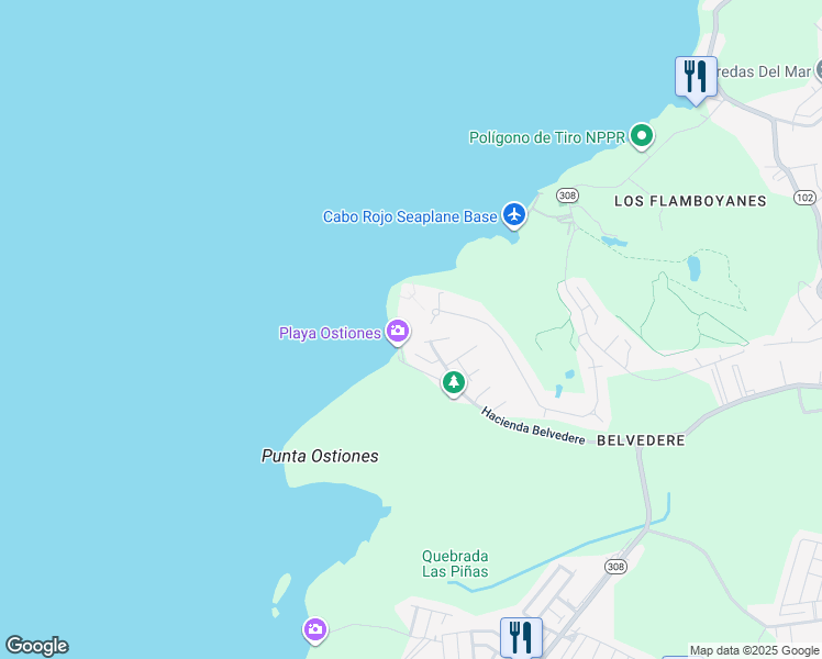 map of restaurants, bars, coffee shops, grocery stores, and more near in Miradero