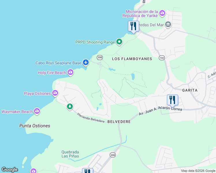 map of restaurants, bars, coffee shops, grocery stores, and more near Unnamed Road in Cabo Rojo