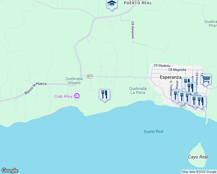 map of restaurants, bars, coffee shops, grocery stores, and more near Puerto Rico 997 in Vieques