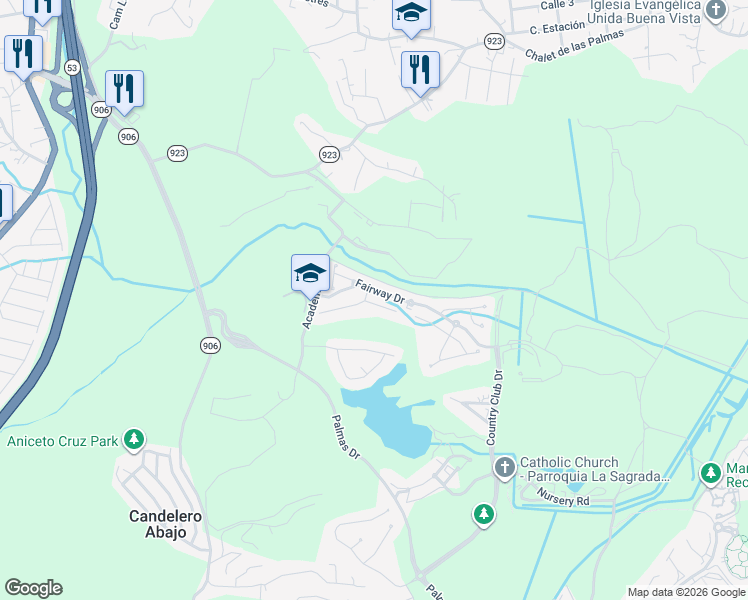 map of restaurants, bars, coffee shops, grocery stores, and more near Wood Lane in Humacao