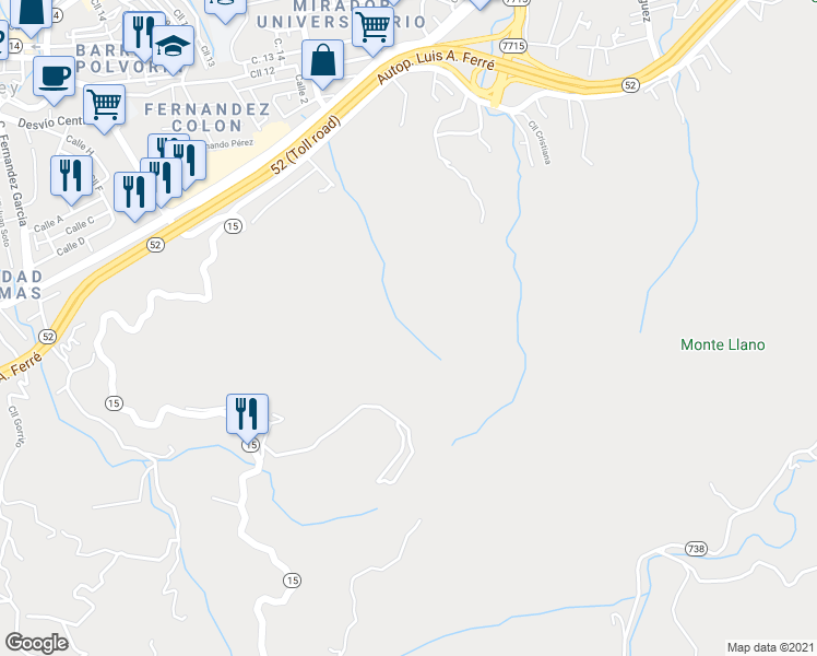 map of restaurants, bars, coffee shops, grocery stores, and more near Puerto Rico 15 in Cayey