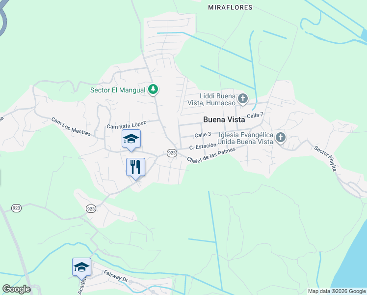 map of restaurants, bars, coffee shops, grocery stores, and more near Calle 3 in Humacao