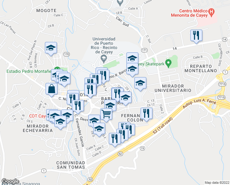 map of restaurants, bars, coffee shops, grocery stores, and more near 2-26 Calle Villa Cañona in Cayey