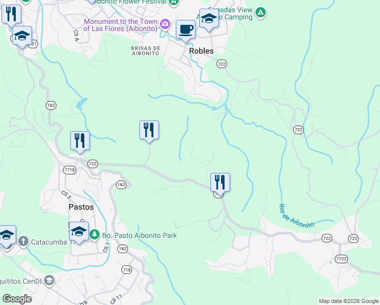 map of restaurants, bars, coffee shops, grocery stores, and more near Calle El Capitan #1 in Aibonito