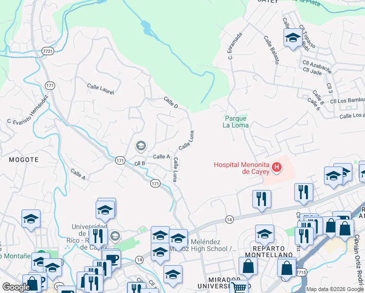 map of restaurants, bars, coffee shops, grocery stores, and more near Loma Pilfo in Cayey