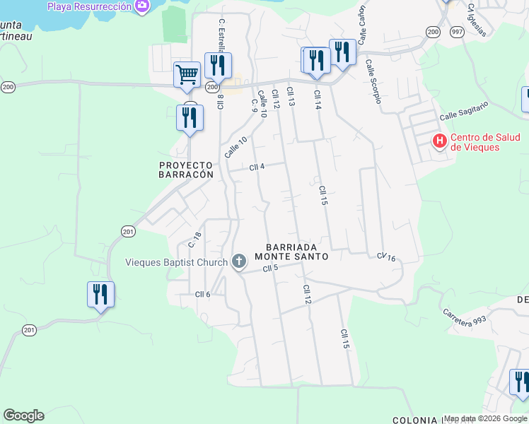 map of restaurants, bars, coffee shops, grocery stores, and more near Camino Vecinal in Florida