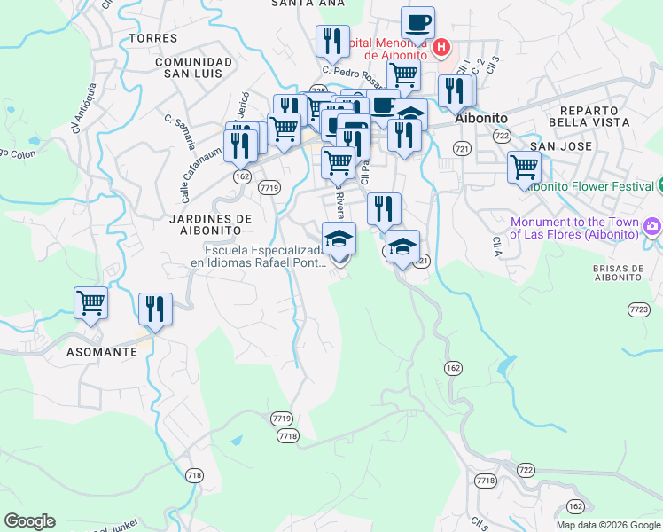 map of restaurants, bars, coffee shops, grocery stores, and more near 270-298 Calle Rius Rivera in Aibonito