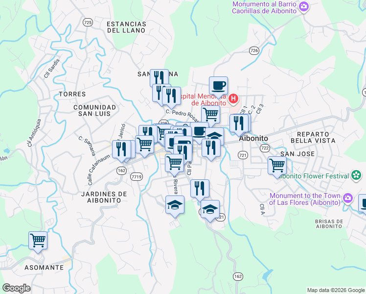 map of restaurants, bars, coffee shops, grocery stores, and more near in Aibonito
