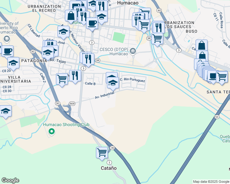 map of restaurants, bars, coffee shops, grocery stores, and more near in Humacao