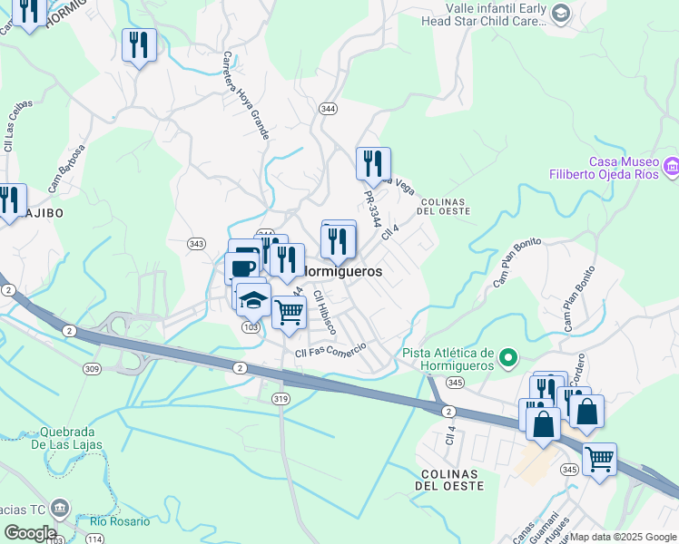 map of restaurants, bars, coffee shops, grocery stores, and more near PR-3344 in Hormigueros