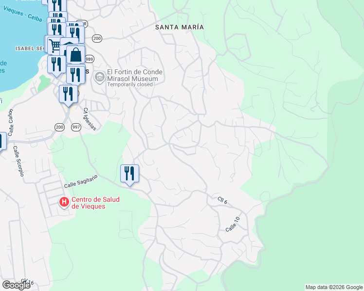 map of restaurants, bars, coffee shops, grocery stores, and more near in Vieques