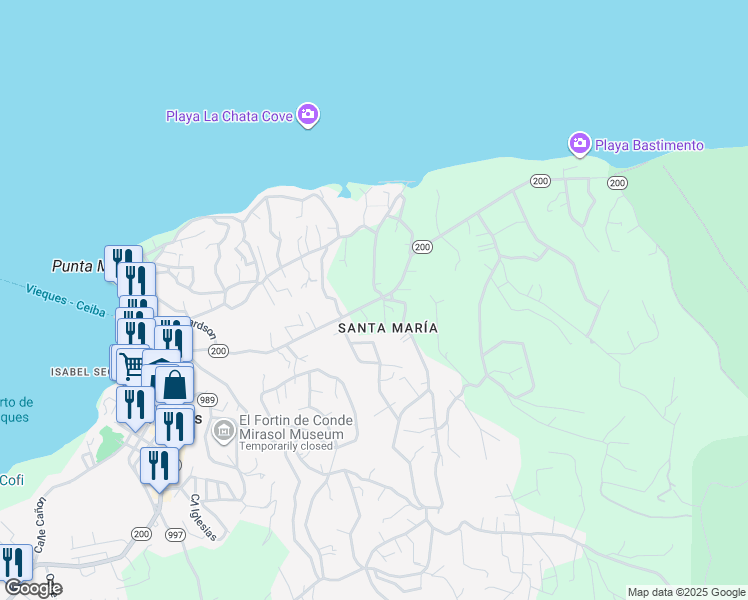 map of restaurants, bars, coffee shops, grocery stores, and more near in Puerto Diablo