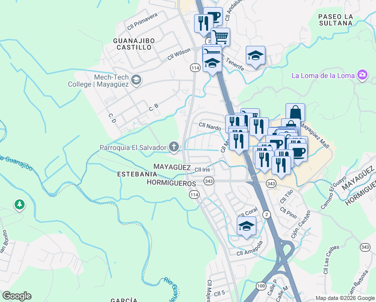 map of restaurants, bars, coffee shops, grocery stores, and more near in Mayagüez