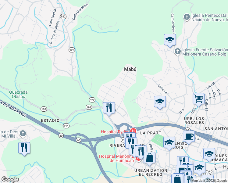 map of restaurants, bars, coffee shops, grocery stores, and more near in Humacao
