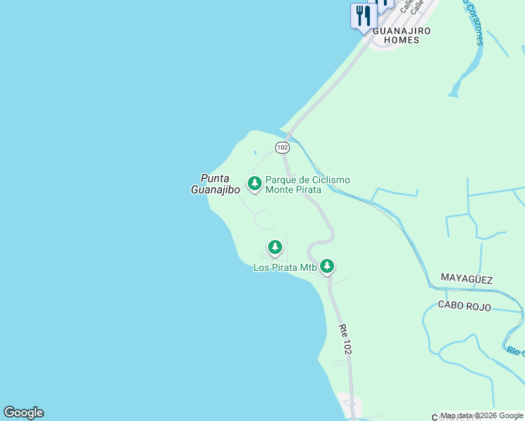 map of restaurants, bars, coffee shops, grocery stores, and more near in Guanajibo