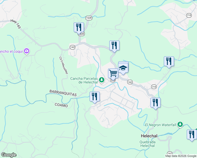 map of restaurants, bars, coffee shops, grocery stores, and more near in Helechal