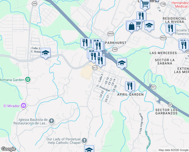 map of restaurants, bars, coffee shops, grocery stores, and more near in Las Piedras