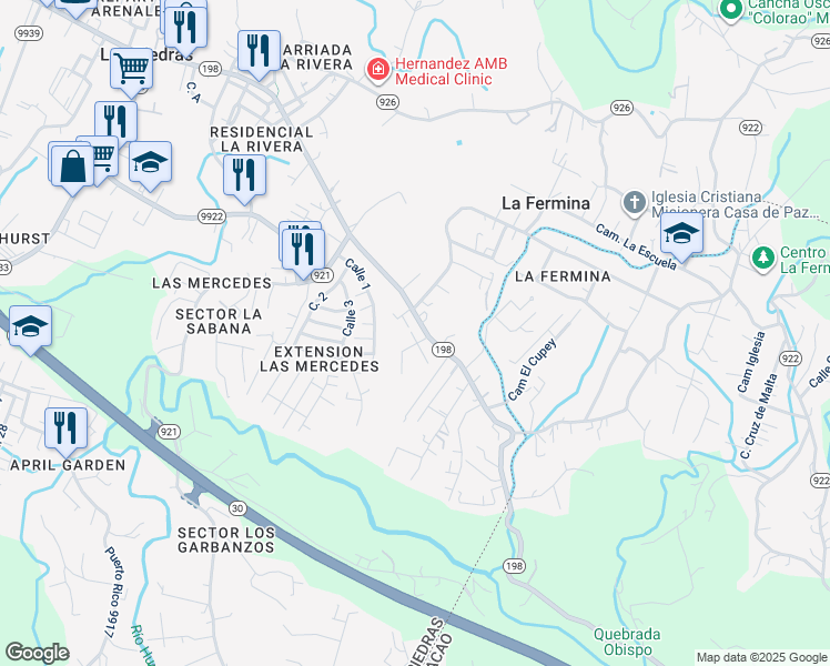 map of restaurants, bars, coffee shops, grocery stores, and more near Calle Antonio Marquez in Las Piedras