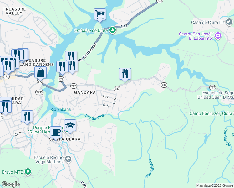 map of restaurants, bars, coffee shops, grocery stores, and more near Calle 2 Final in Cidra