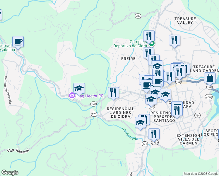 map of restaurants, bars, coffee shops, grocery stores, and more near in Cidra