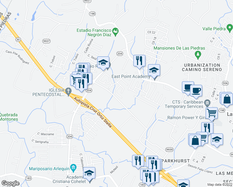 map of restaurants, bars, coffee shops, grocery stores, and more near Calle Ebano in Montones