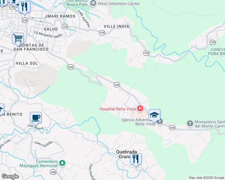 map of restaurants, bars, coffee shops, grocery stores, and more near in Mayagüez