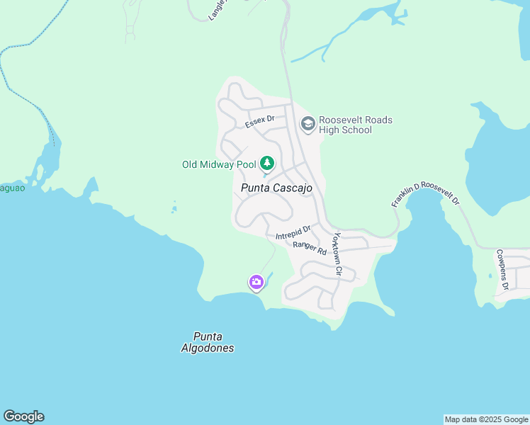 map of restaurants, bars, coffee shops, grocery stores, and more near American Circle in Roosevelt Roads