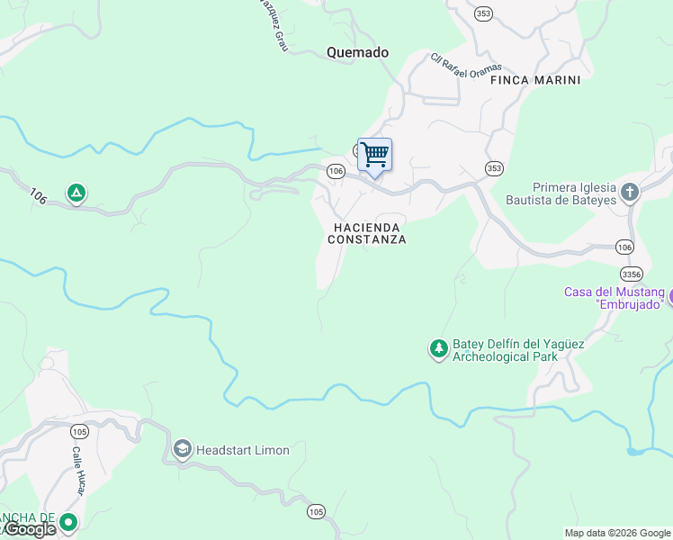 map of restaurants, bars, coffee shops, grocery stores, and more near Calle Gumer Sindo Rivera in Mayagüez