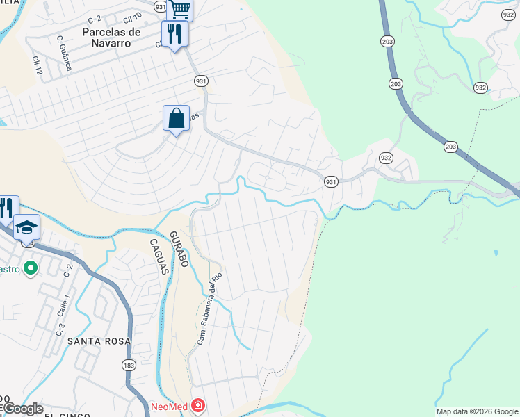 map of restaurants, bars, coffee shops, grocery stores, and more near Puerto Rico 931 in Caguas