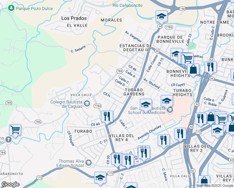 map of restaurants, bars, coffee shops, grocery stores, and more near 920-1010 Calle G in Caguas