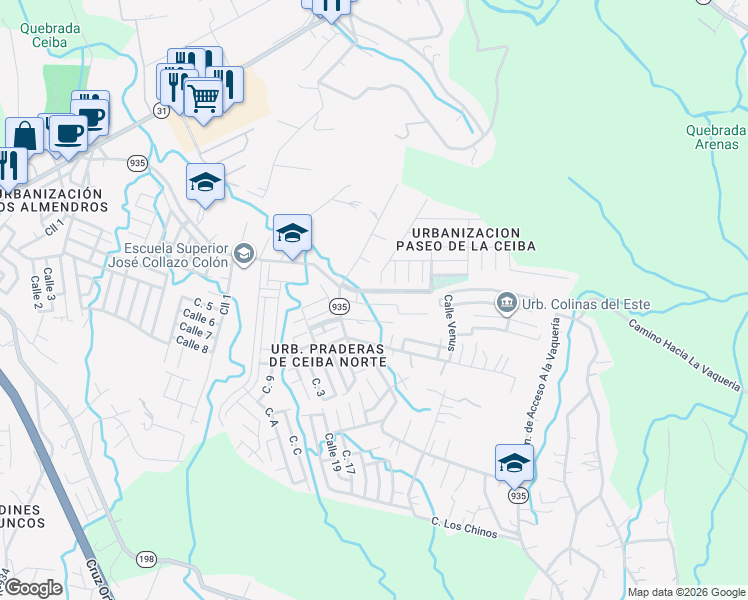 map of restaurants, bars, coffee shops, grocery stores, and more near in Juncos