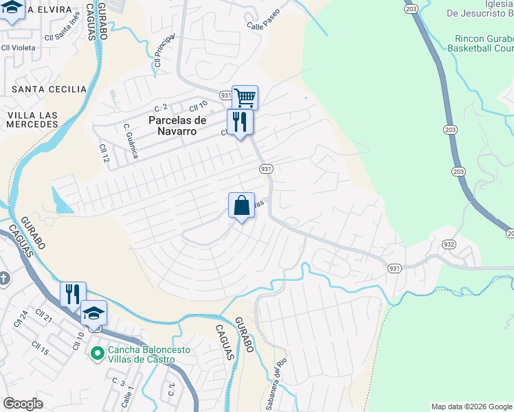 map of restaurants, bars, coffee shops, grocery stores, and more near Puerto Rico 931 in Caguas