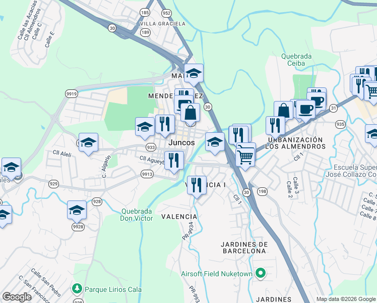 map of restaurants, bars, coffee shops, grocery stores, and more near in Juncos