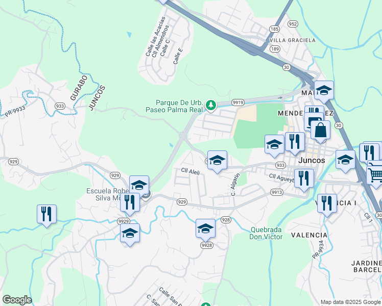 map of restaurants, bars, coffee shops, grocery stores, and more near Residencial Antulio Lopez in Juncos