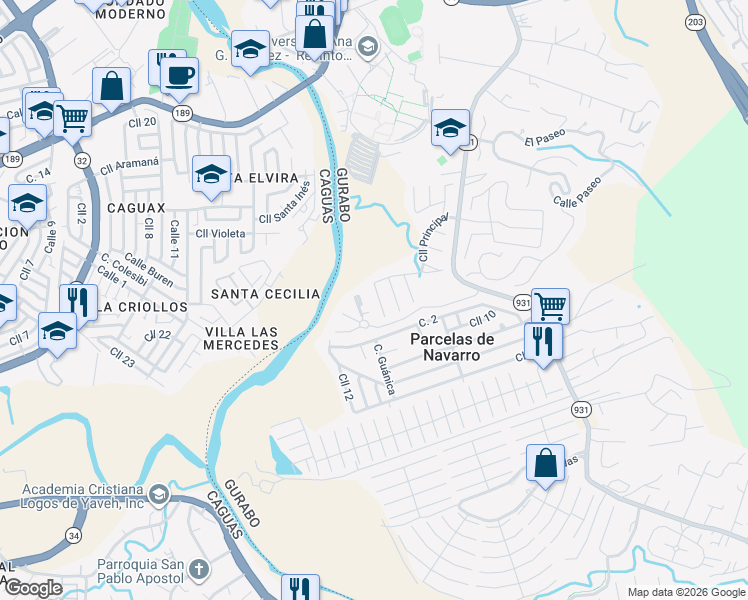 map of restaurants, bars, coffee shops, grocery stores, and more near in Gurabo