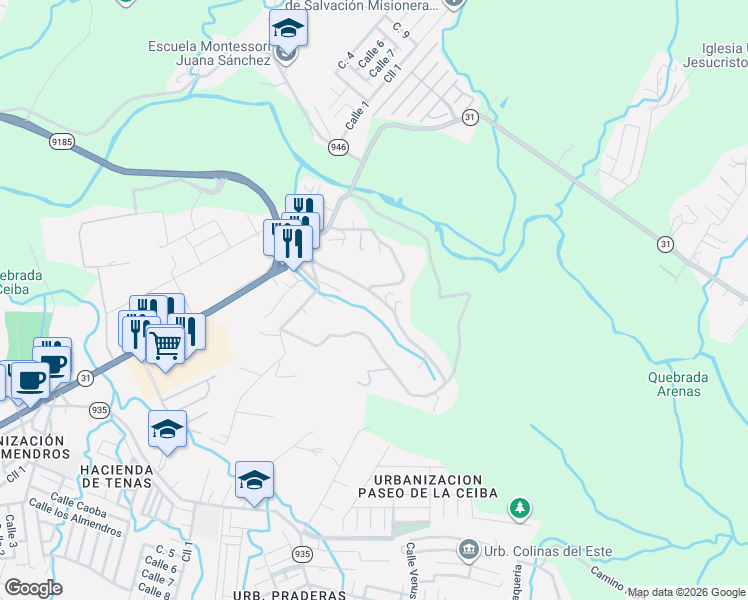 map of restaurants, bars, coffee shops, grocery stores, and more near in Juncos
