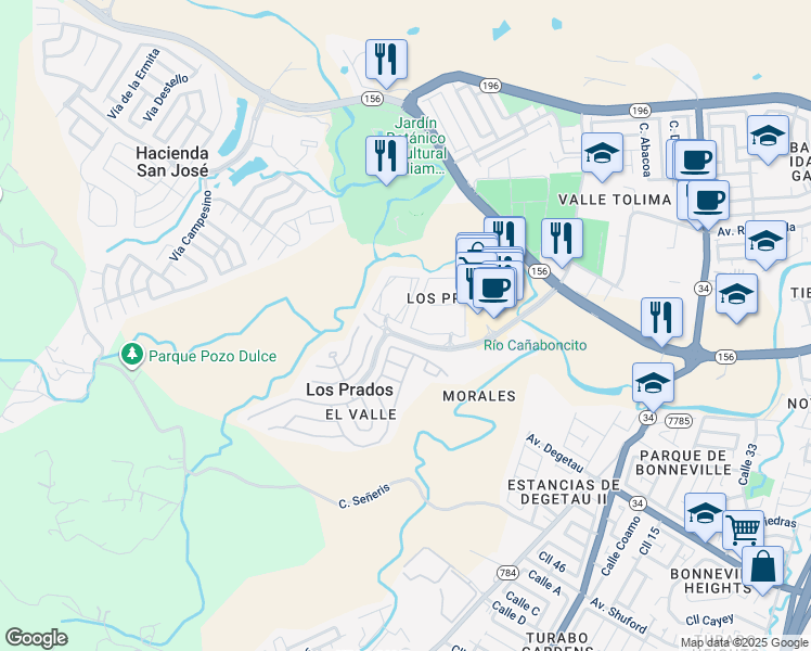 map of restaurants, bars, coffee shops, grocery stores, and more near in Caguas