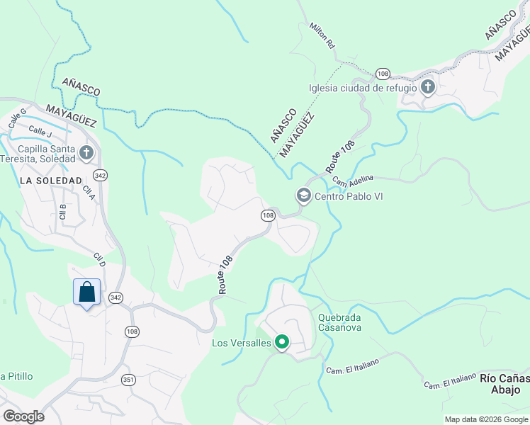 map of restaurants, bars, coffee shops, grocery stores, and more near Calle Pitirre in Mayagüez